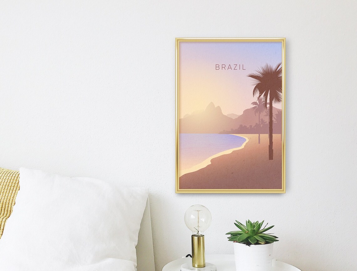 Brazil Rio de Janeiro Palm Beach Sunset Coastal Travel Poster - Image 3