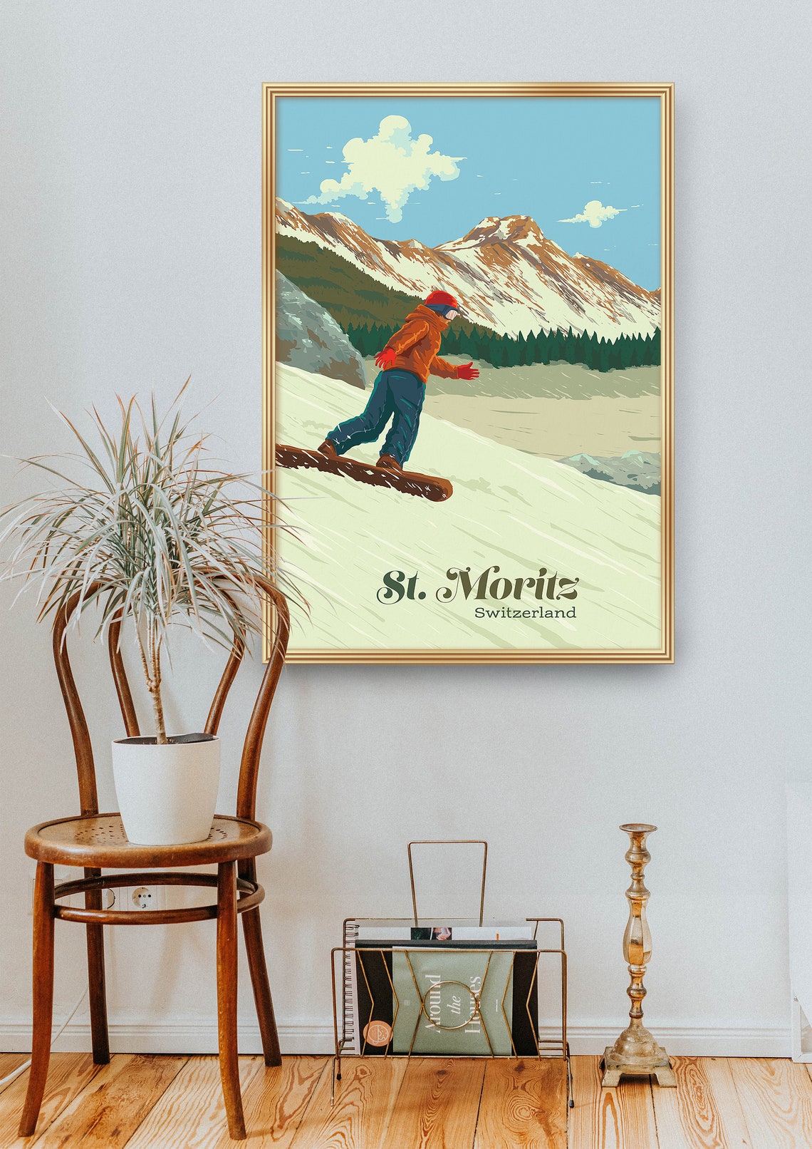 St Moritz Switzerland Snowboarder Riding an Alpine Slope Travel Poster - Image 2