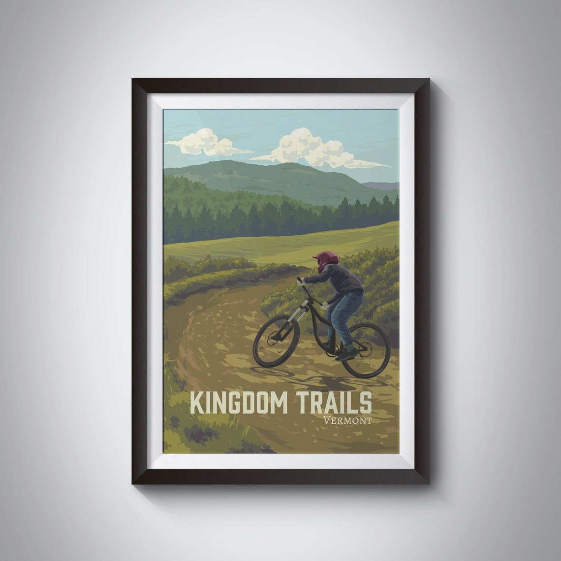 Kingdom Trails Vermont Mountain Biking Travel Poster Usa Mtb Vintage Travel Print Hiking Trails Bike Routes Retro Artwork Framed Gift