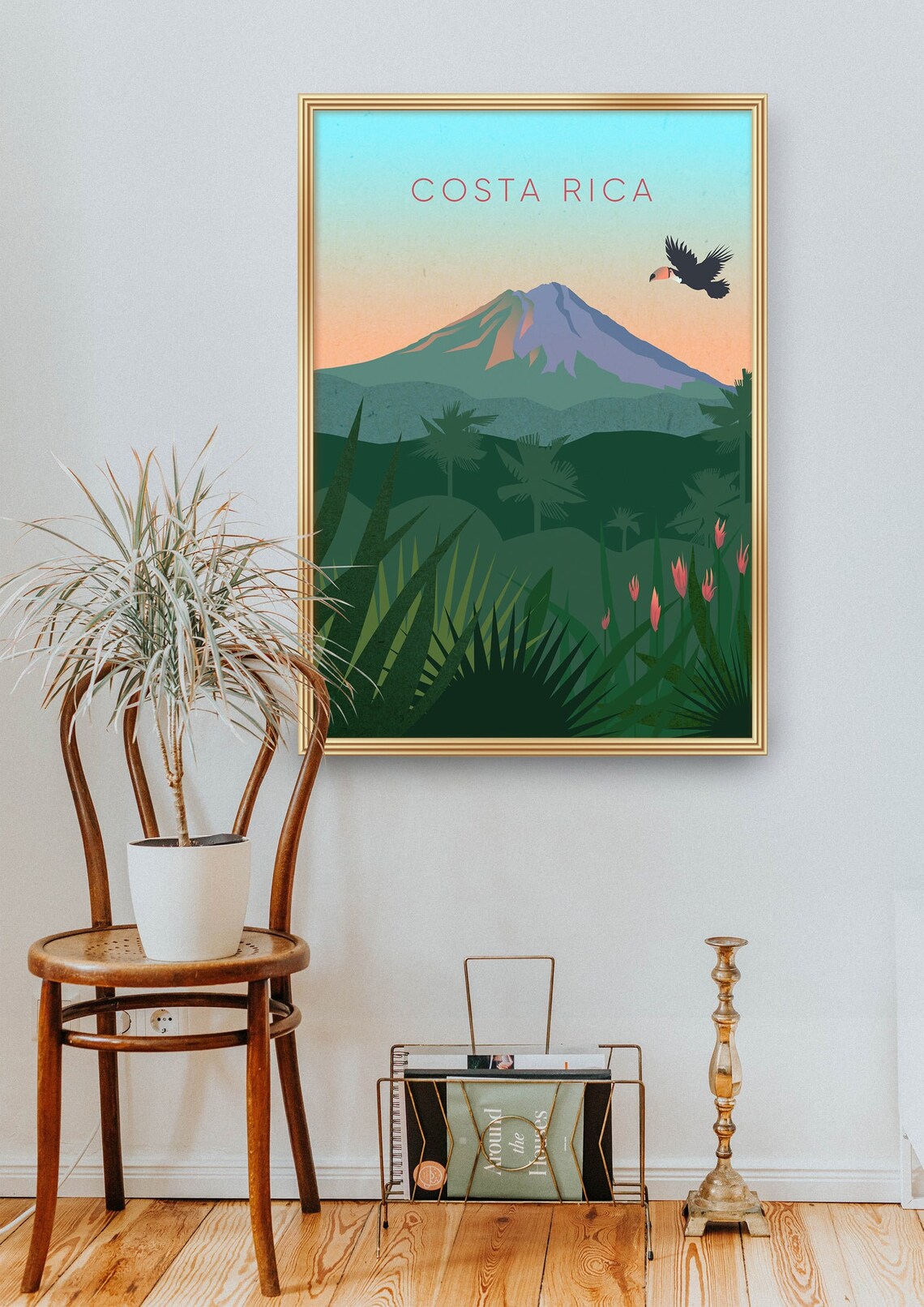Costa Rica Volcano Sunset Minimalist Poster, Toucan Jungle Travel Art - Image 2