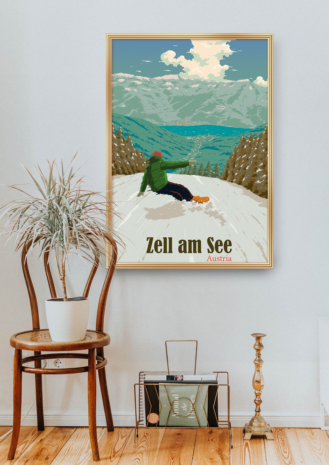 Zell am See Austria Lake View Ski Slope Resort Travel Poster - Image 2