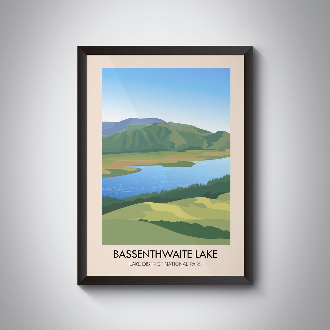 Bassenthwaite Lake Travel Poster Lake District National Park Cumbria Vintage Travel Print Hiking Keswick Retro Wall Art Windermere