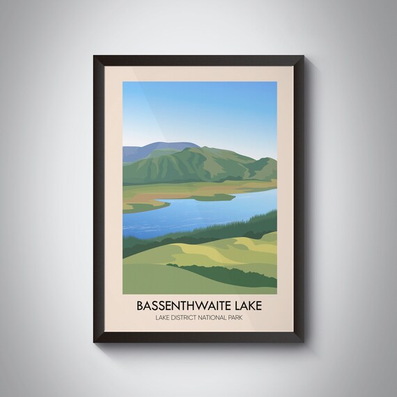 Bassenthwaite Lake District National Park Blue Water Hillside View Travel Poster