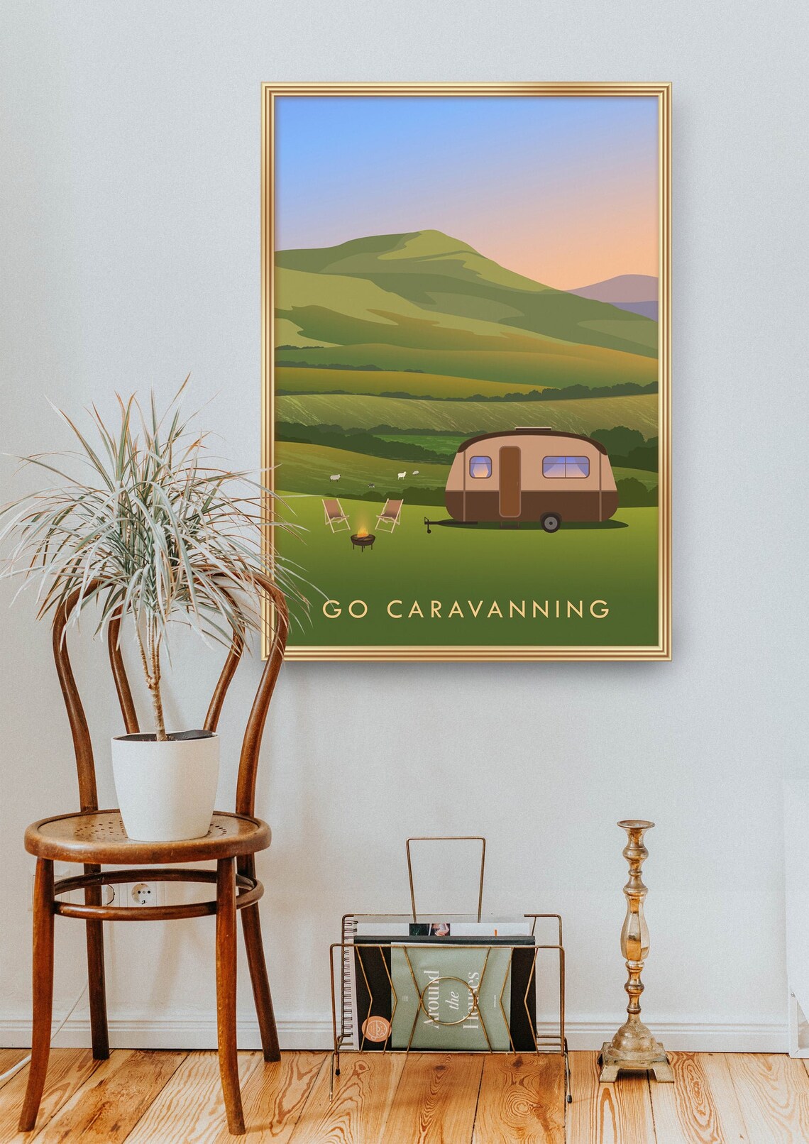 Go Caravanning Countryside Sunset Campfire Retro Outdoor Travel Poster - Image 2