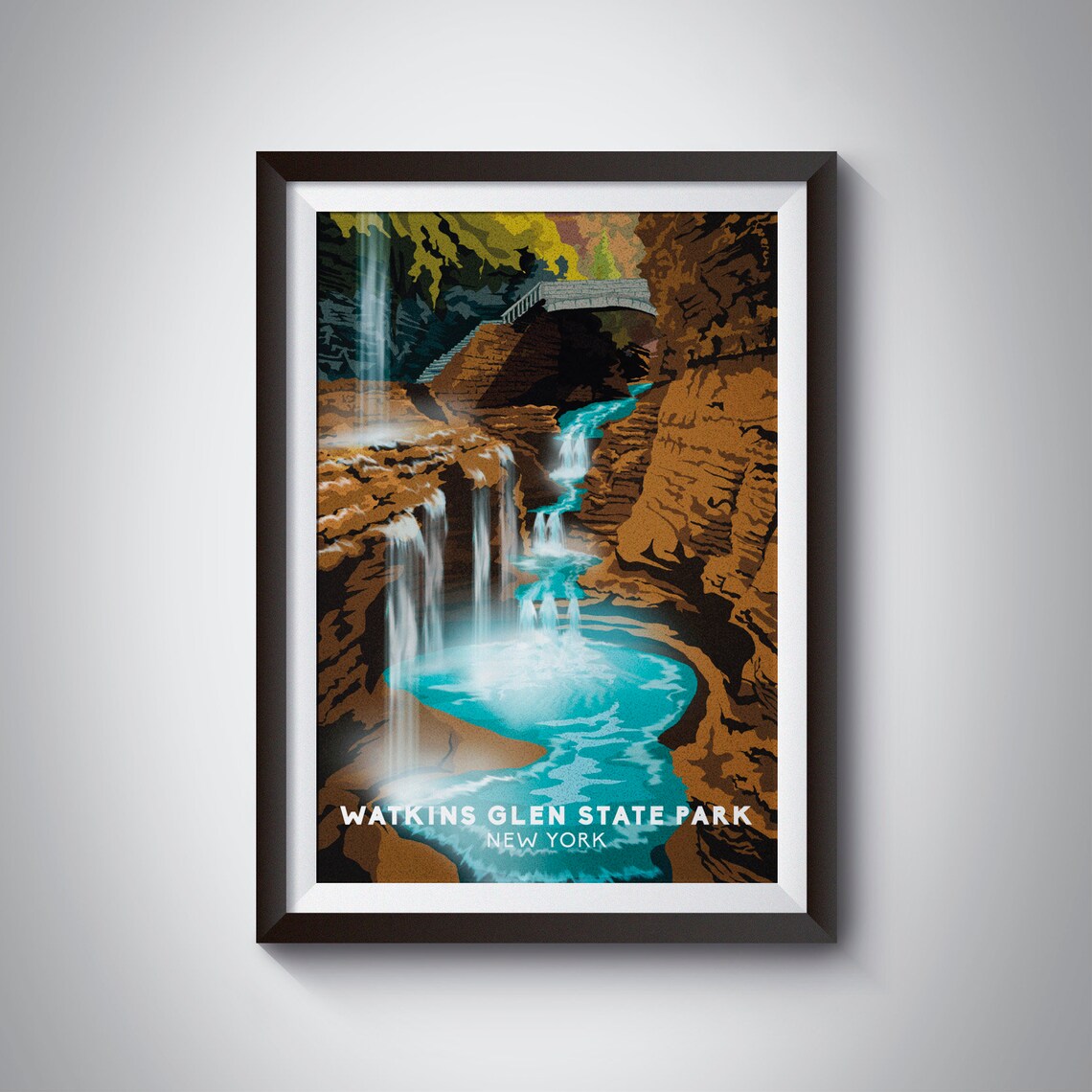 Watkins Glen State Park Travel Poster, Retro Art Print
