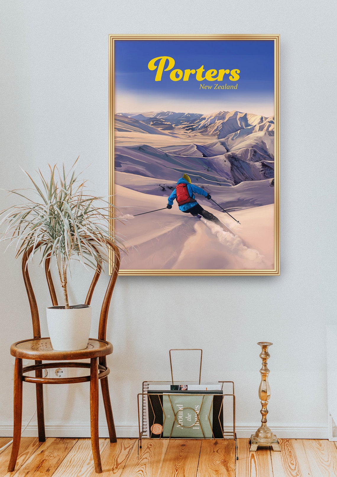 Porters Ski Resort Poster New Zealand Travel Poster Nz Southern Alps Skiing Print Snowboarding Art South Island Vintage Ski Print Gift - Image 2