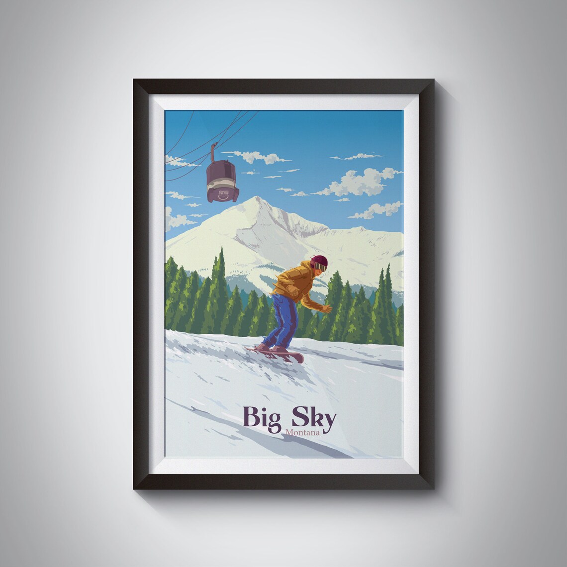 Big Sky Montana Snowboarder Mountain Run With Gondola View Poster