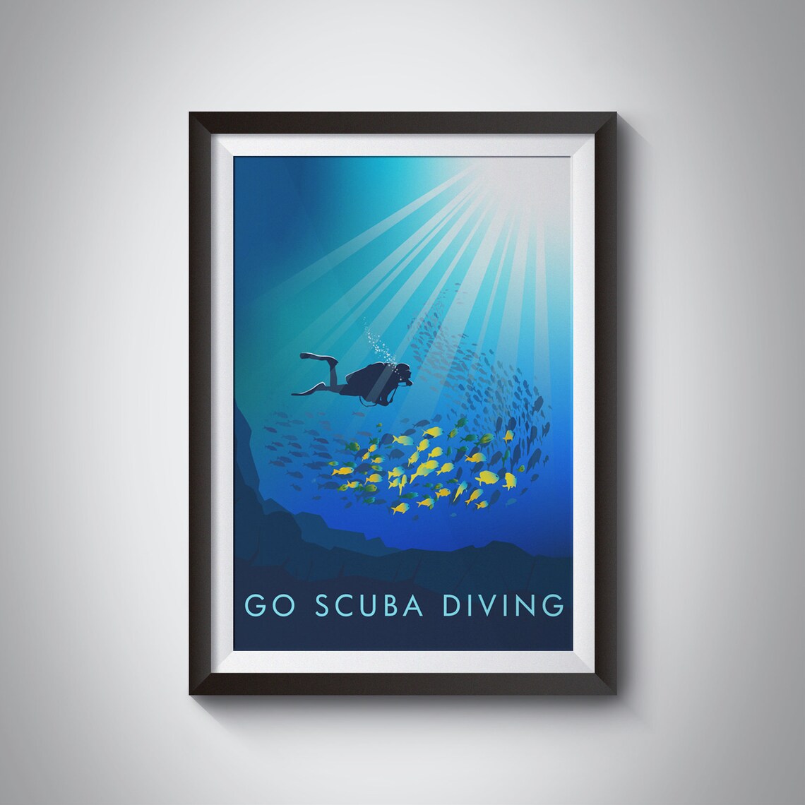 Scuba Diving Vintage Travel Poster, Adventure Sports Art Print