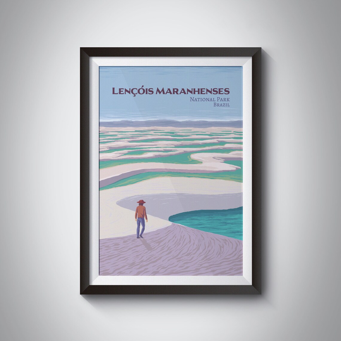 Lenis Maranhenses National Park Poster Brazil Sand Dunes Lagoons Maranho Vintage Travel Print South America Framed Wall Art Gift