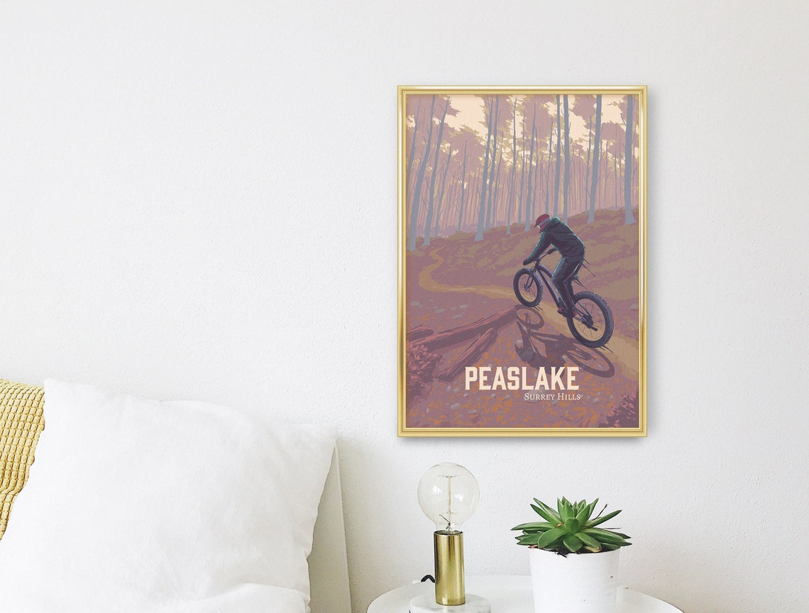 Peaslake Winding Trail Vintage Surrey Hills MTB Rider Poster - Image 3