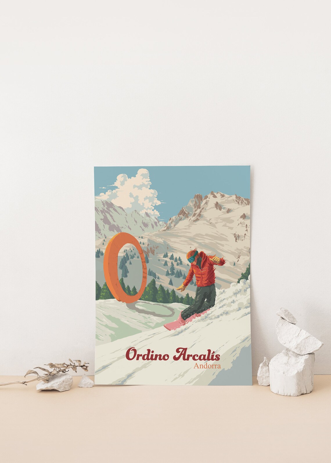 Ordino Arcalis Andorra Snowboarder Retro Ski Resort Travel Poster - Image 4