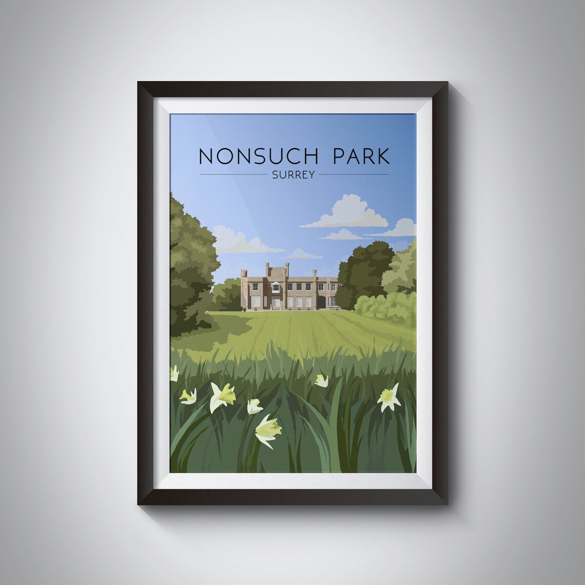 Nonsuch Park Mansion Daffodils Vintage Surrey Park Spring Poster