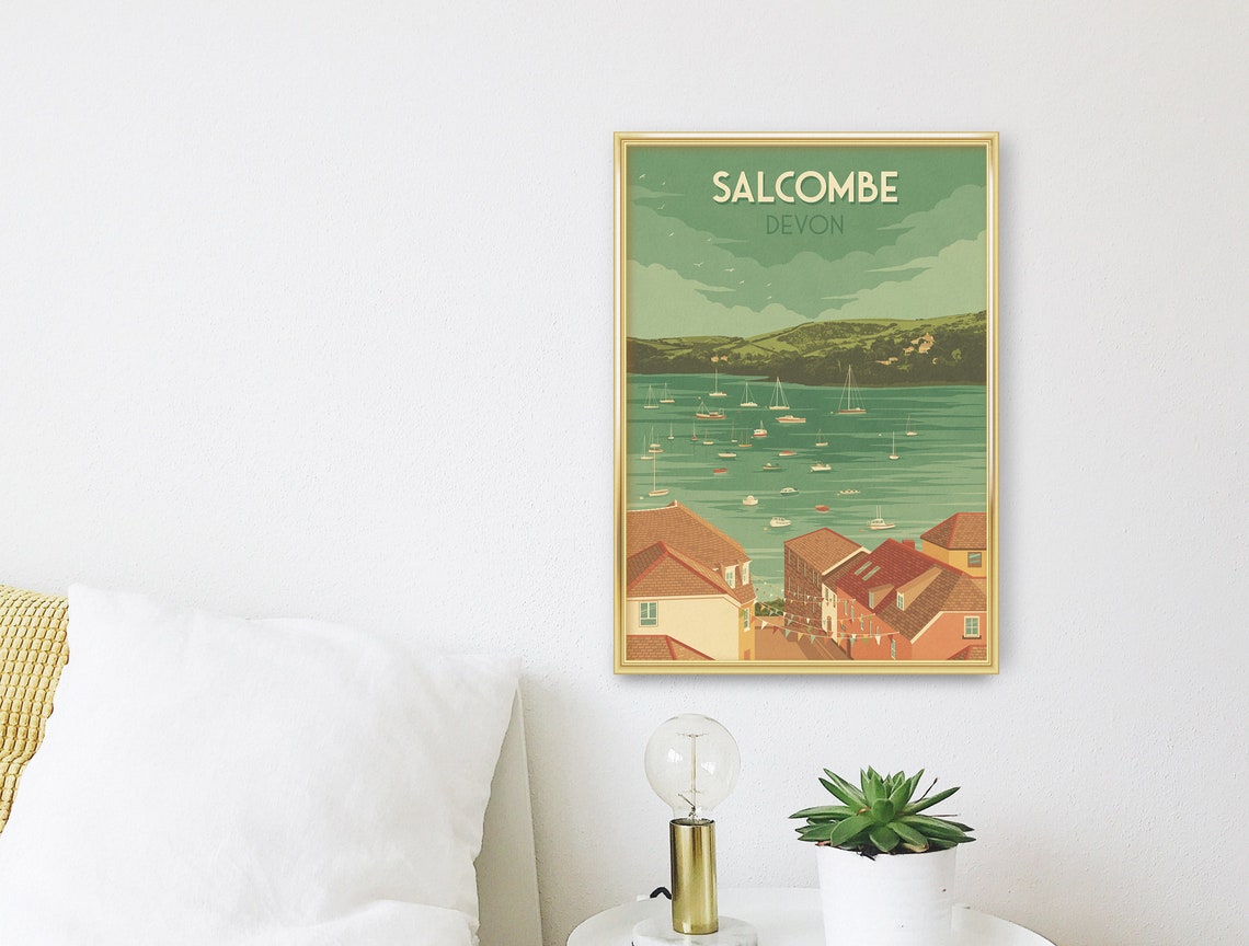 Salcombe Devon Harbor Sailboats Green Vintage Retro Travel Poster - Image 3