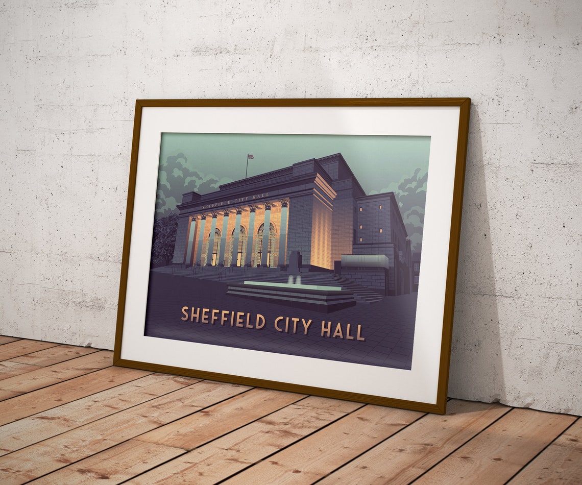 Sheffield City Hall Columns at Dusk Architecture Travel Poster - Image 3