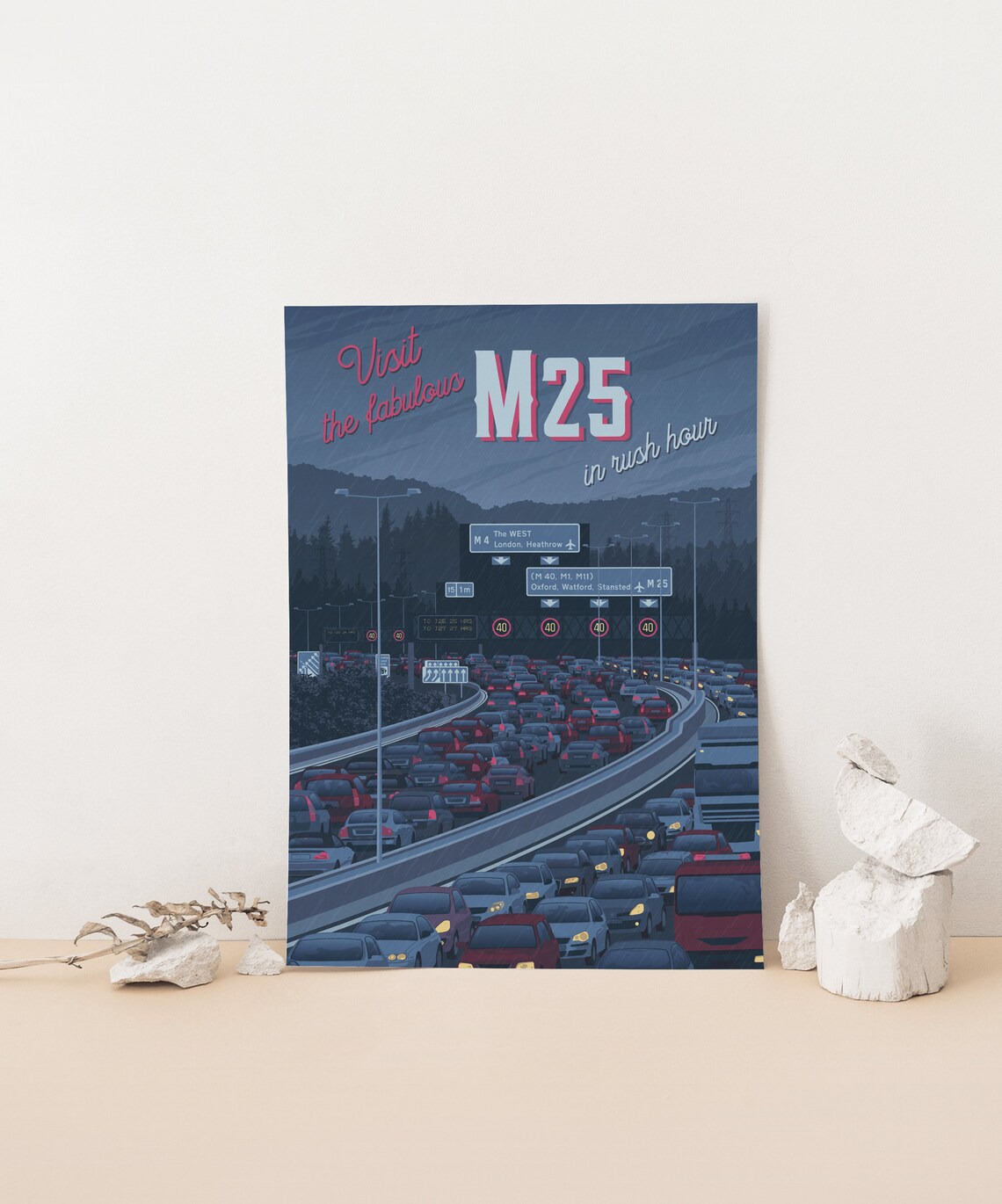 M25 Motorway London Travel Poster, Film Noir Style - Image 4