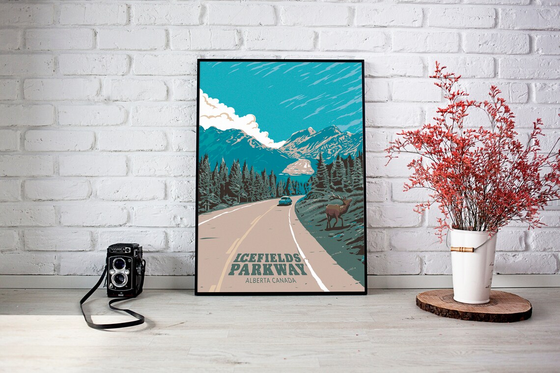 Icefields Parkway Vintage Travel Poster, Canada - Image 3