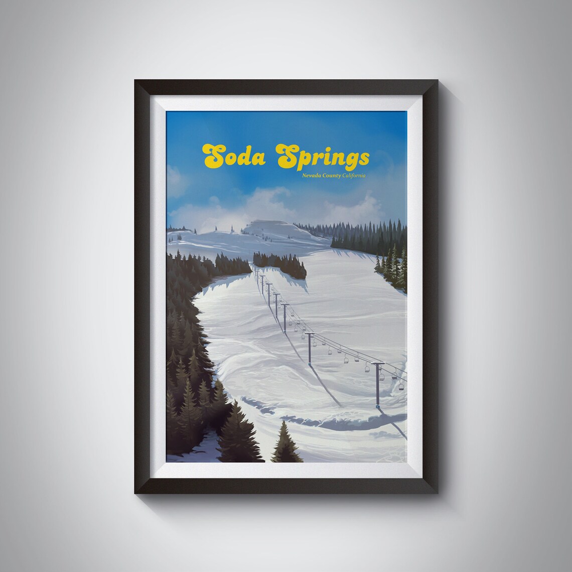 Soda Springs Ski Slopes Vintage Nevada County California Ski Poster