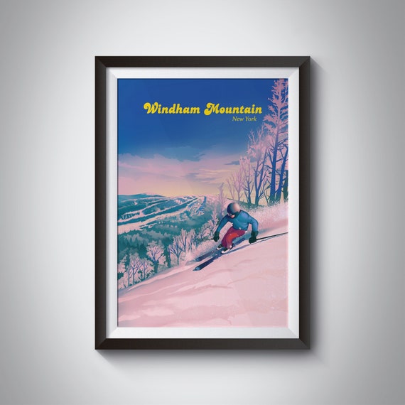 Windham Mountain Ski Resort Poster New York Usa Vintage Travel Print Snowboarding Catskill Mountains Skiing Art Retro Wall Art Framed