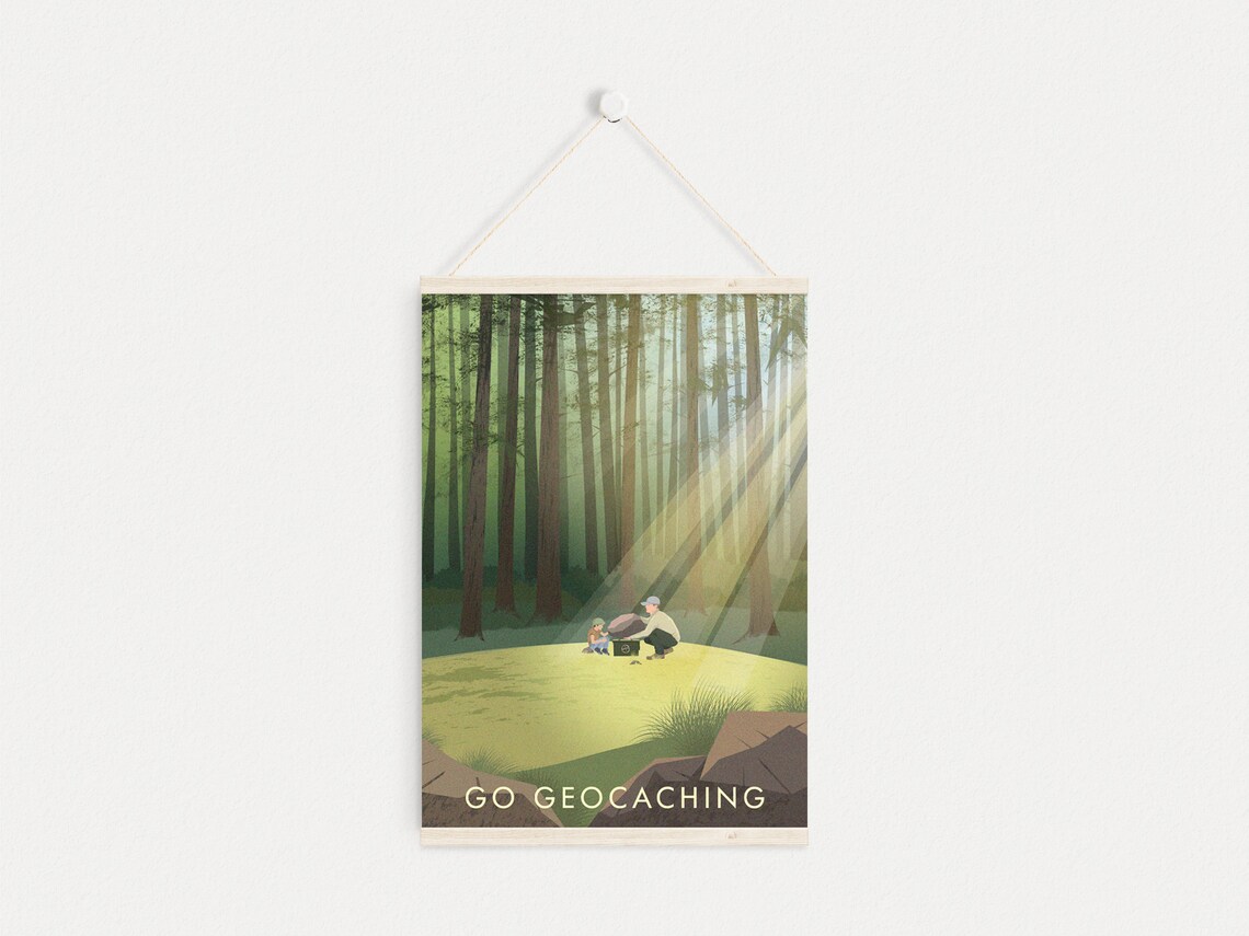Go Geocaching Sunlit Forest Treasure Hunt Family Adventure Poster - Image 4