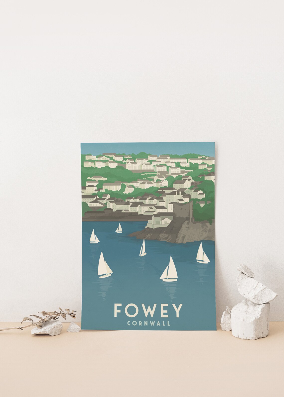 Fowey Cornwall Travel Poster, Harbour Boats Art Print - Image 4