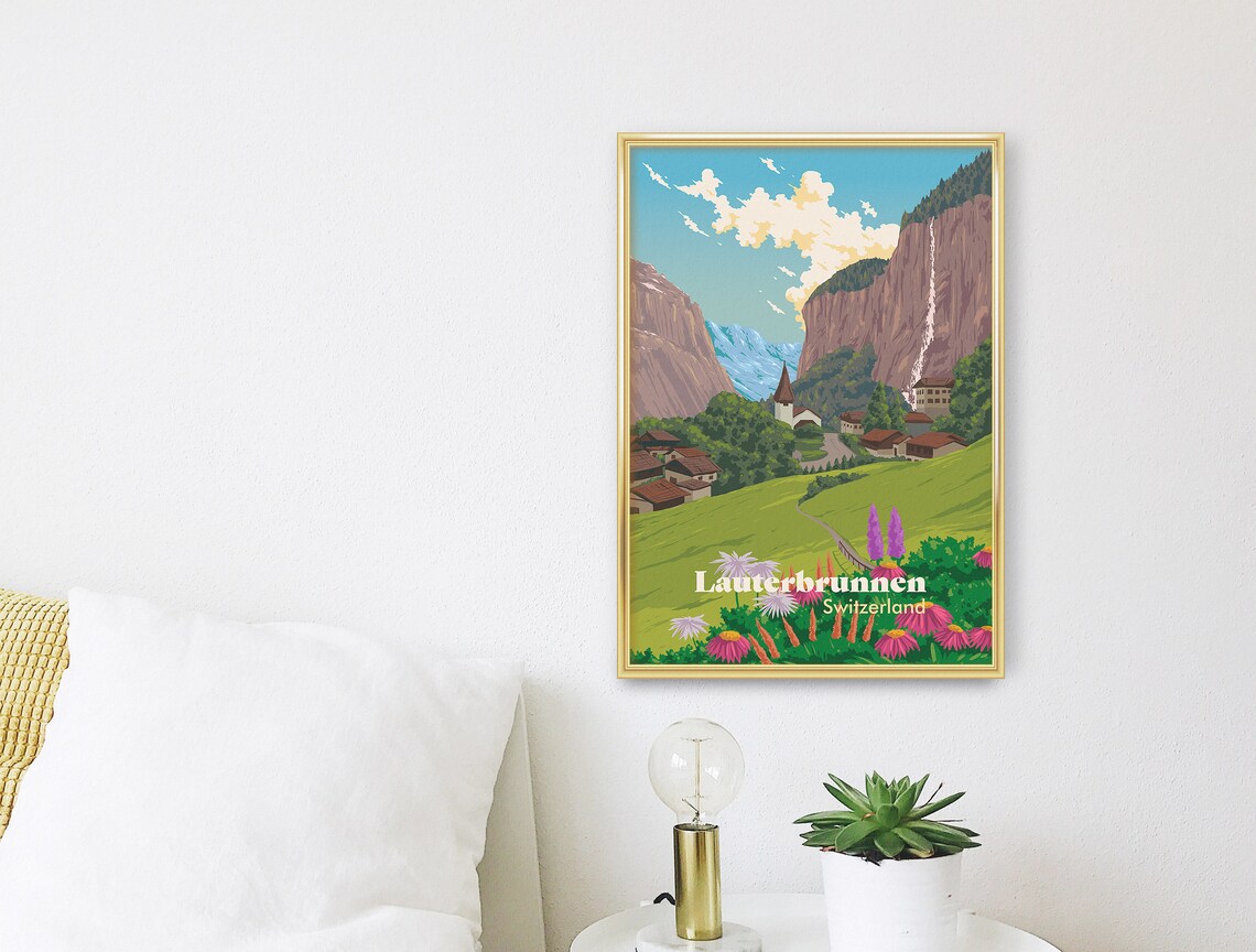 Lauterbrunnen Switzerland Travel Poster, Swiss Alps - Image 3
