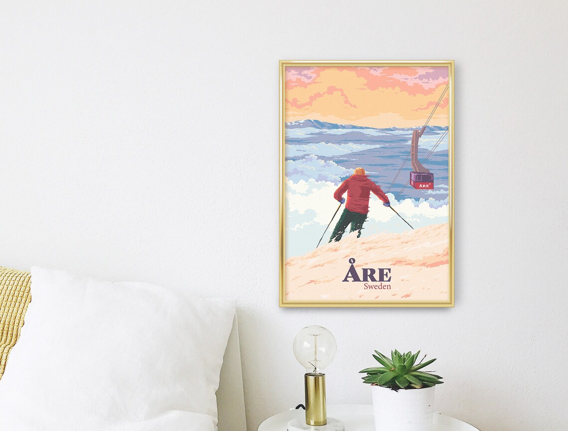 Åre Sweden Ski Resort Vintage Gondola Sea of Clouds Travel Poster - Image 3
