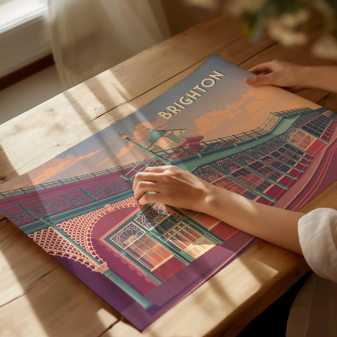 Brighton Seafront Victorian Pavilion Sunset England Travel Poster - Image 2