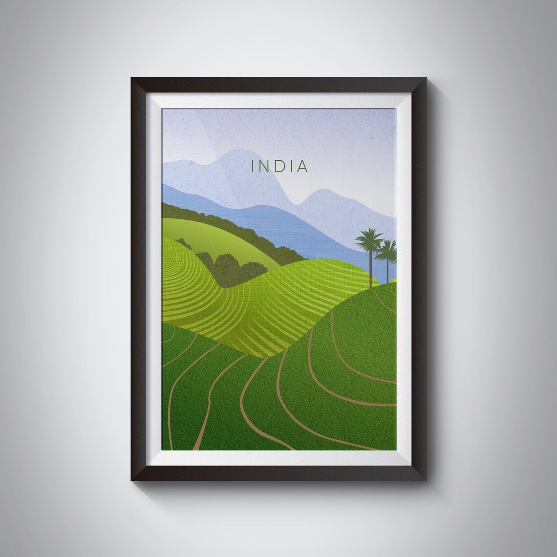 India Munnar Kerala Tea Plantation Green Hills Travel Poster