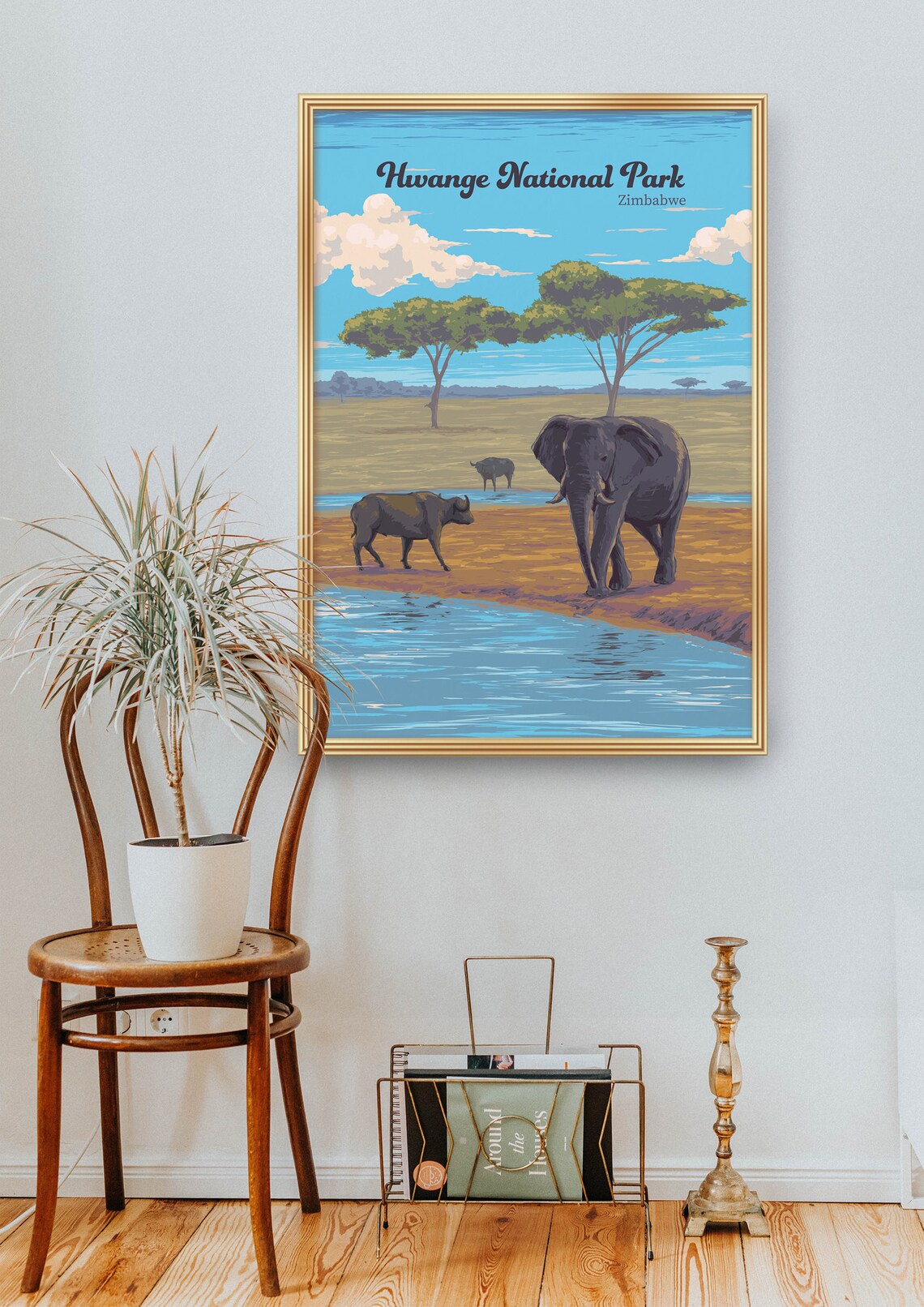 Hwange National Park Poster Zimbabwe Africa Wankie Game Reserve Victoria Falls Dete Vintage Travel Print Safari Elephants Framed - Image 2