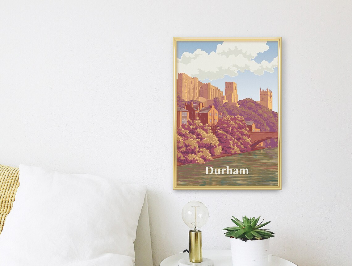 Durham Travel Poster, Castle Cathedral and River Wear - Image 3