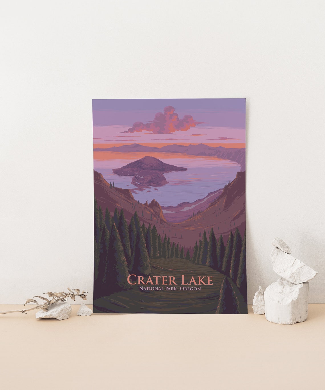 Crater Lake National Park Poster Oregon Usa Vintage Travel Print Retro Wall Art Cascade Mountains The Cascades Framed Print Painting - Image 4