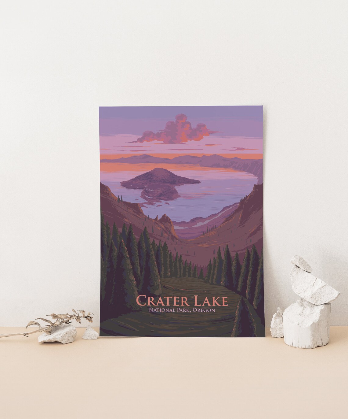Crater Lake Oregon Sunset Vintage National Park Travel Poster - Image 4