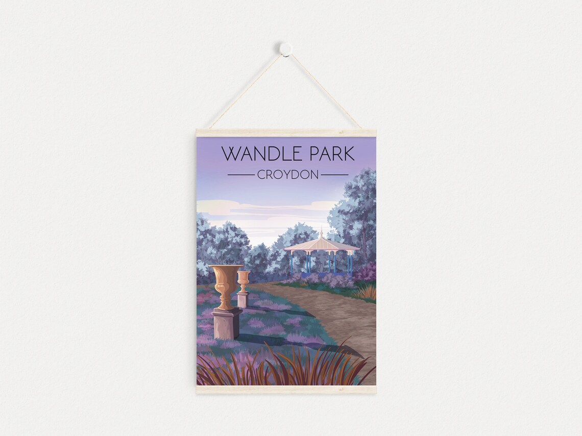 Wandle Park Croydon Bandstand Dusk Garden Illustration Poster - Image 4
