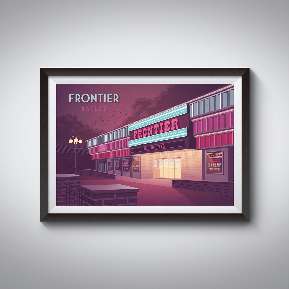 Frontier Batley Nightclub Neon Sign Vintage Yorkshire Venue Poster