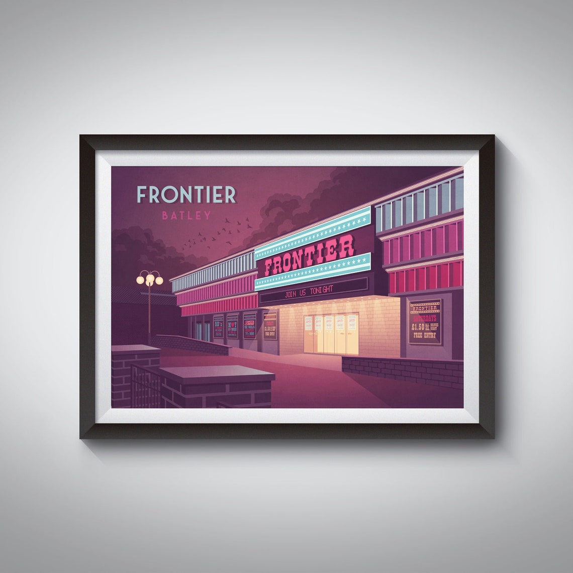 Frontier Nightclub Batley Poster West Yorkshire Batley Variety Club Clubbing Dewsbury Morley Vintage Travel Print Dance Music Retro