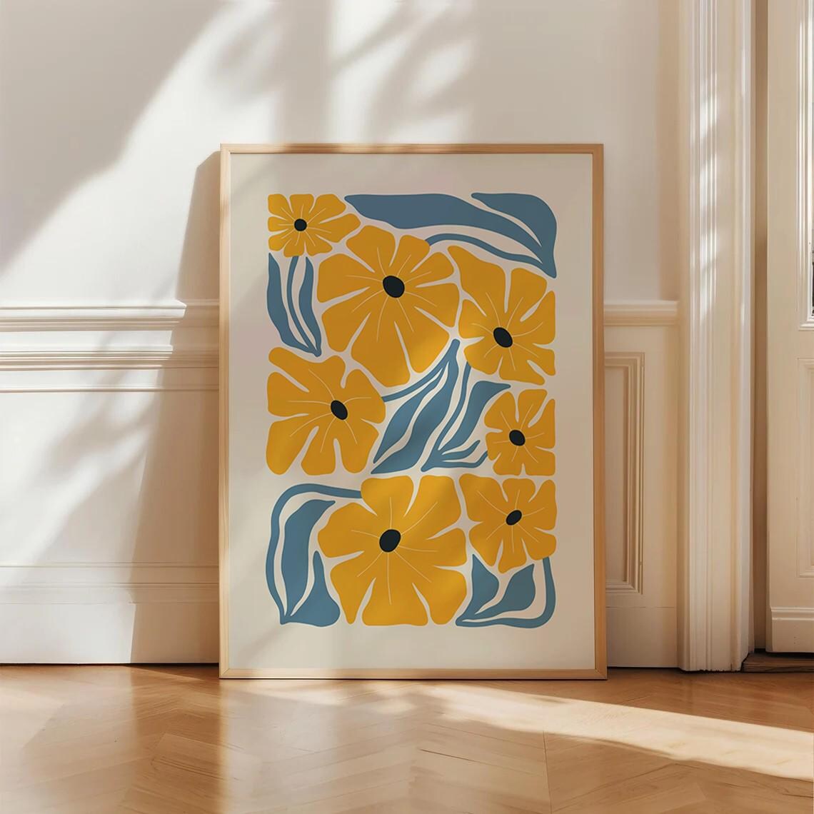 Yellow Floral Matisse Style Boho Botanical Blossom Art Print