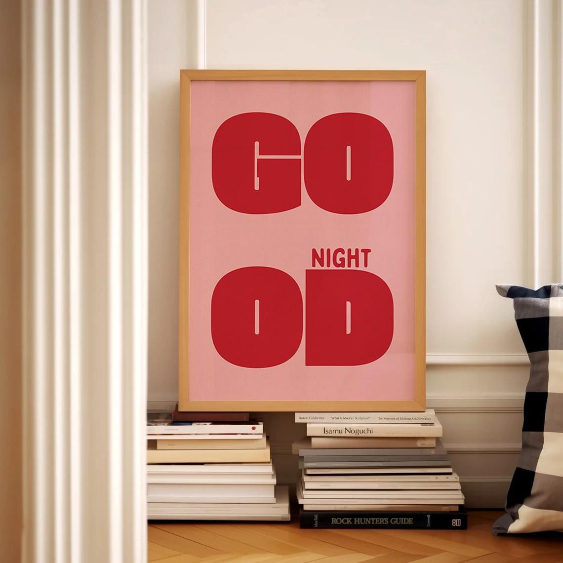 Good Night Bold Red Typography Pink Bedroom Wall Quote Poster