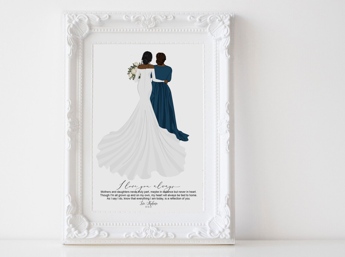Personalized Mother And Daughter Family Drawing Art Print - Image 3
