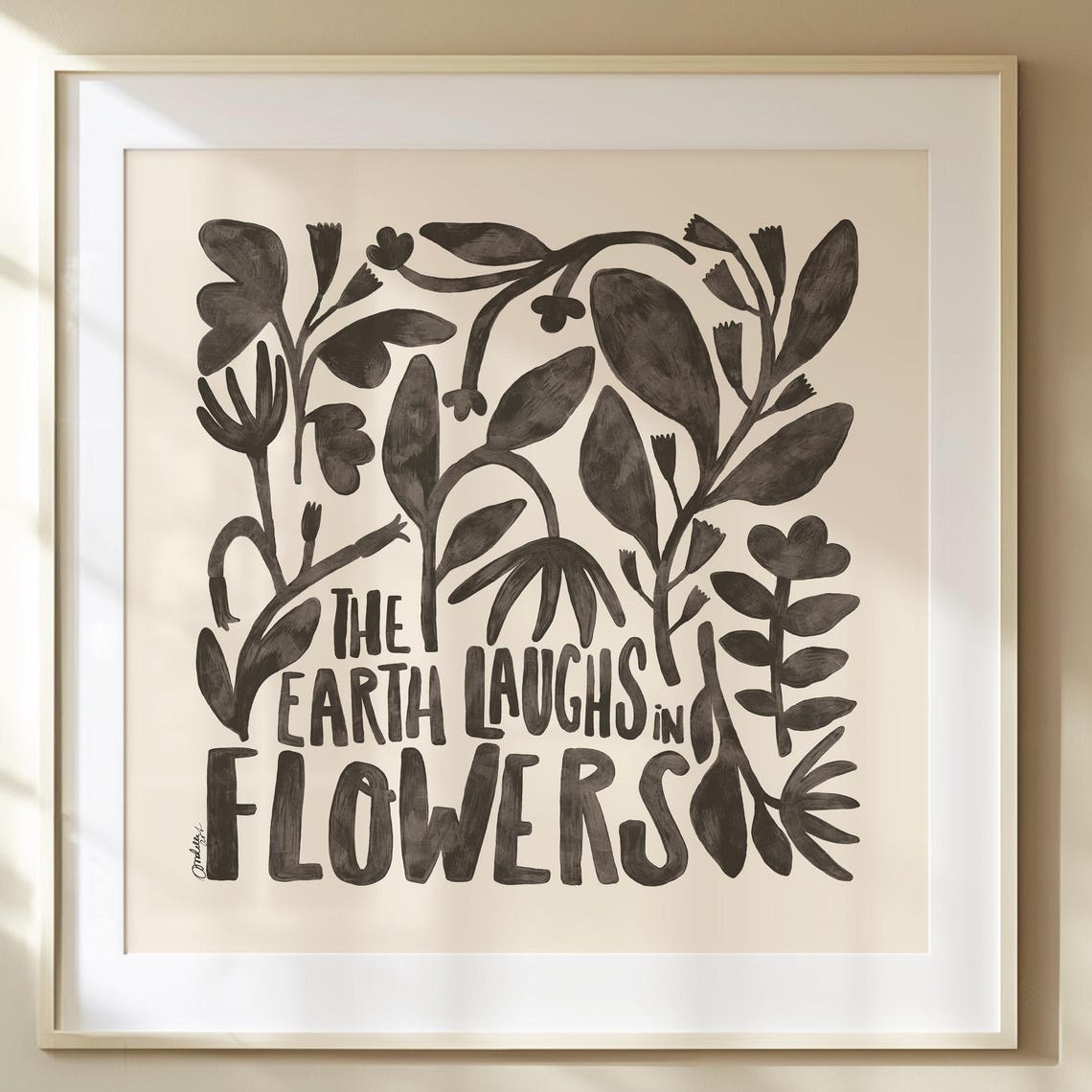 Organic Large Abstract Print Moody Botanical Art Floral Wall Decor Mid Century Modern Beige And Black 2025
