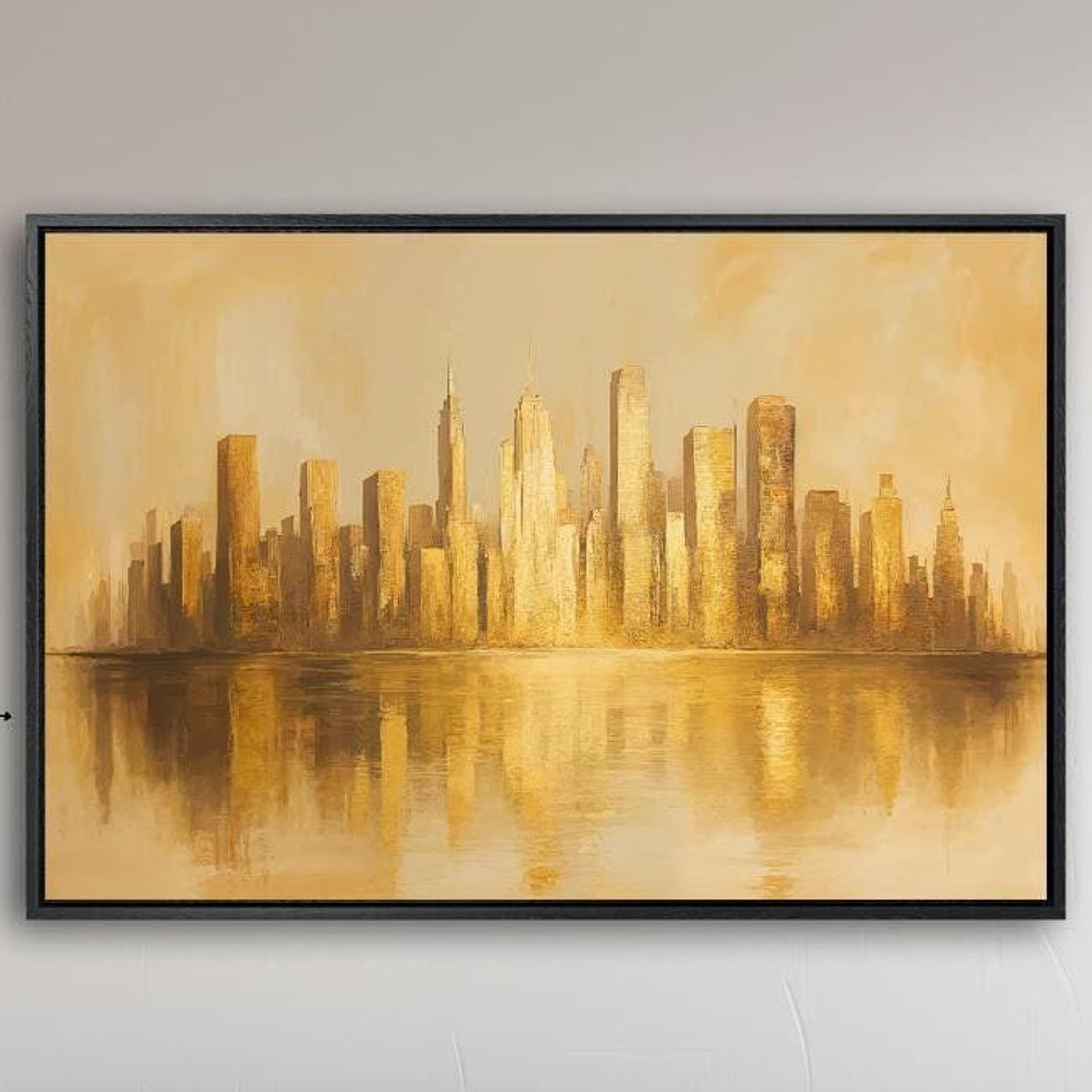 Golden City Skyline Reflected On Water Abstract Urban Poster