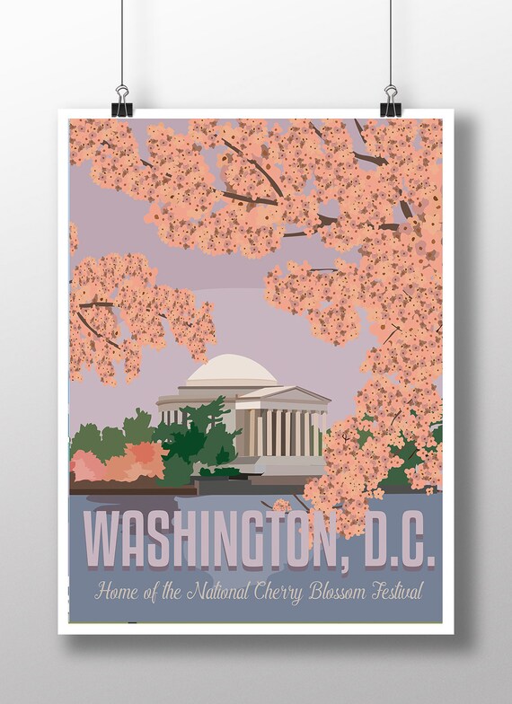 Washington DC Cherry Blossoms Vintage Travel Poster