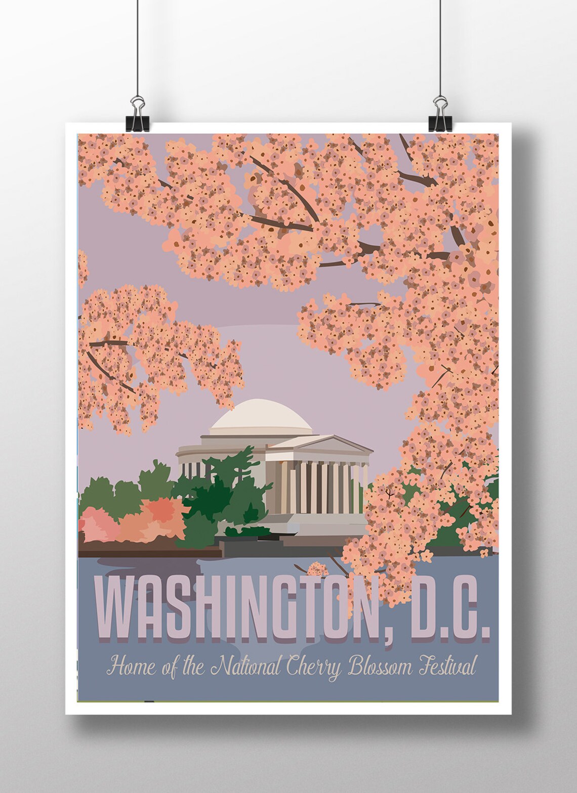 Washington DC Cherry Blossoms Vintage Travel Poster
