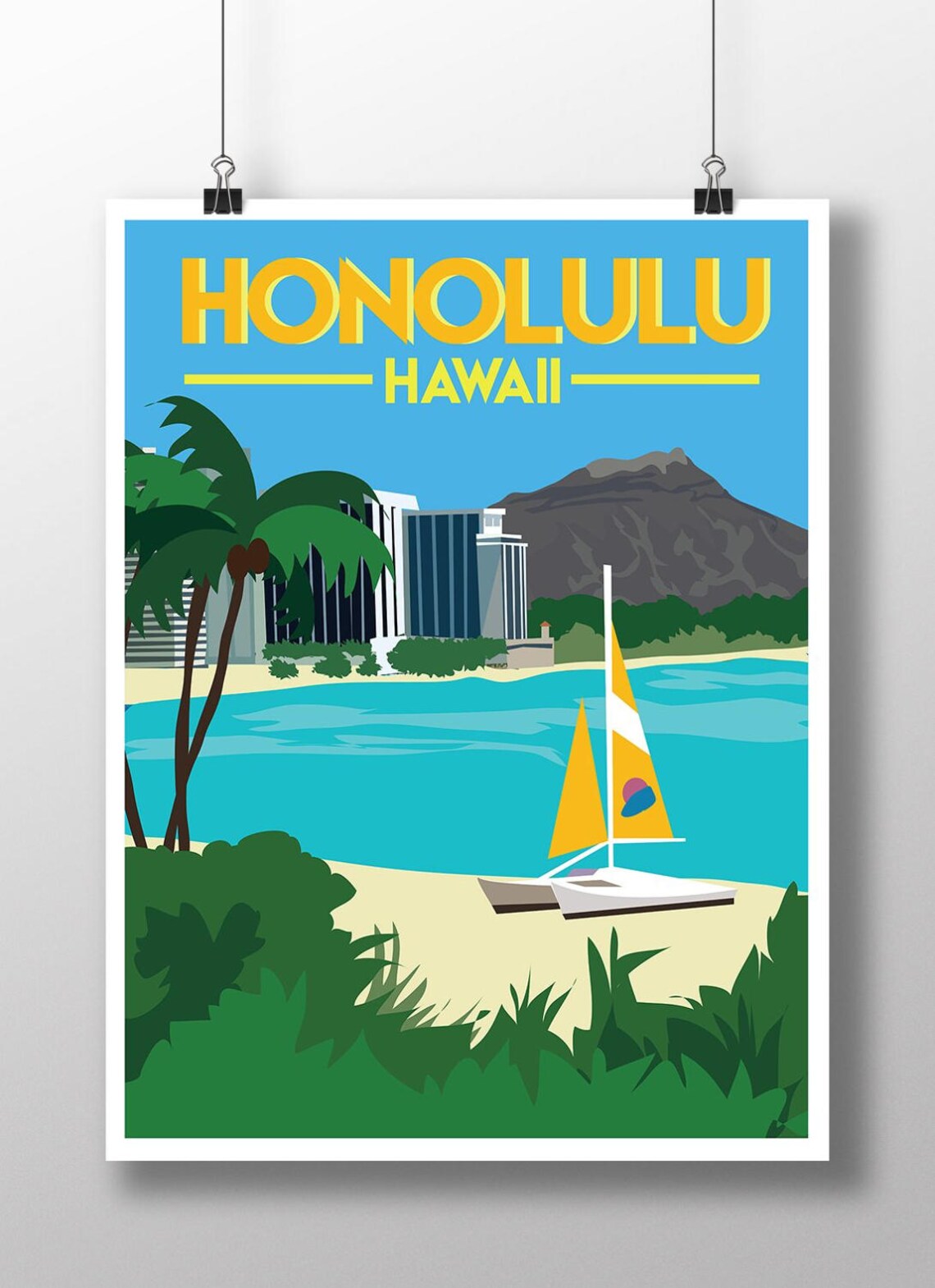Honolulu Hawaii Travel Poster, Classic Travel Poster
