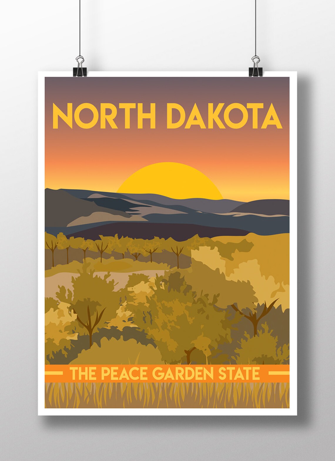 North Dakota Travel Poster, USA Travel Art Print