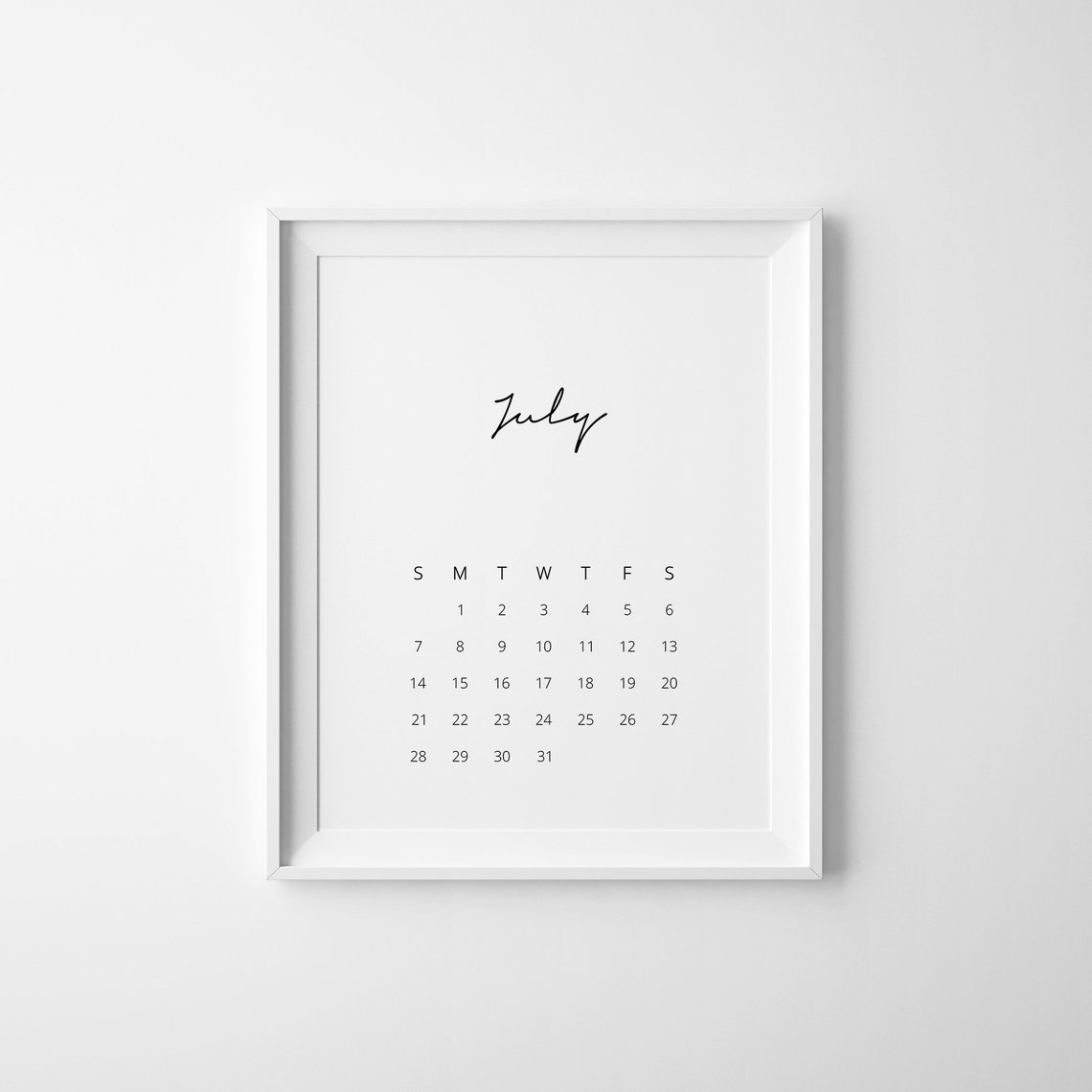 July Monthly Calendar Minimalist Script Year Planner Style Poster