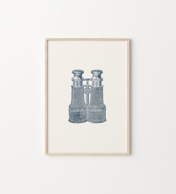Antique Binoculars Coastal Wall Art, Modern Vintage Print