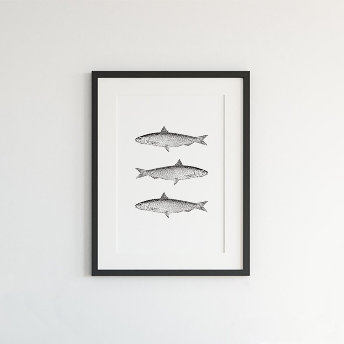 Vintage Fish Trio Black and White Engraving Style Nautical Art Poster - Image 2