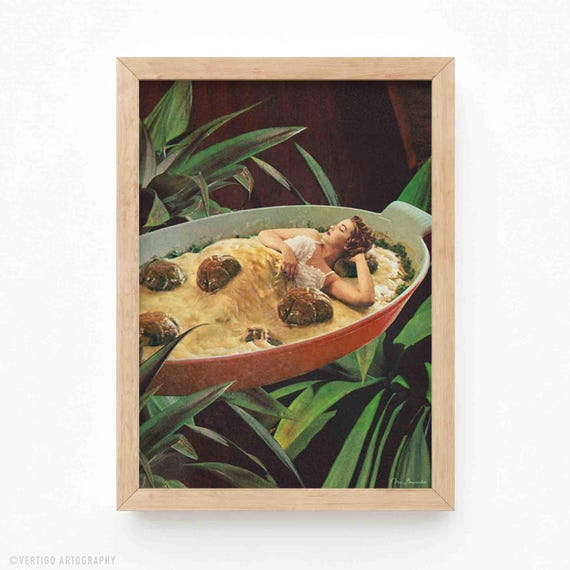 Meatball Extravaganza Art Print Surreal Retro Kitchen Wall Decor
