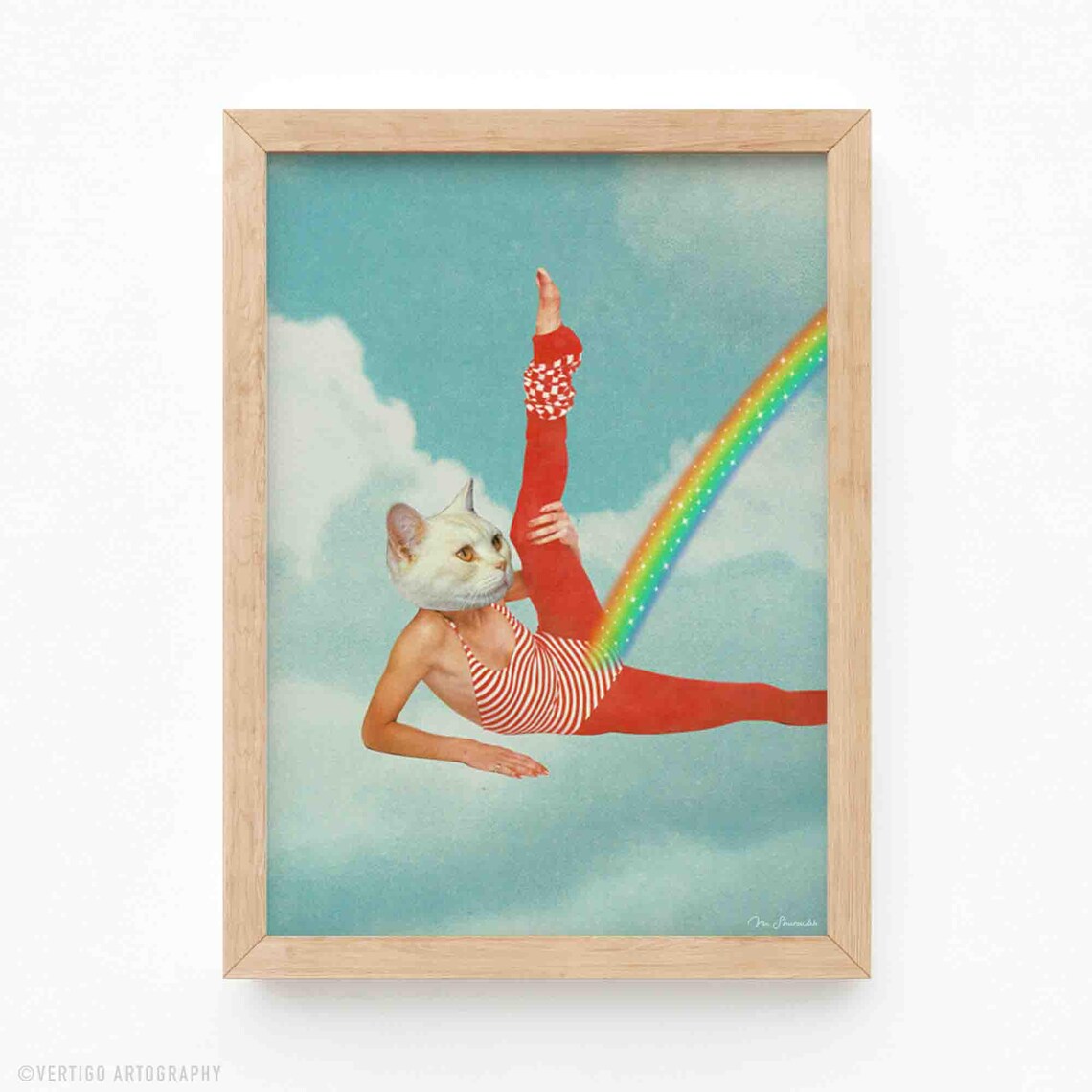 Funny Cat Yoga, Kittys Rainbow Workout Art Print