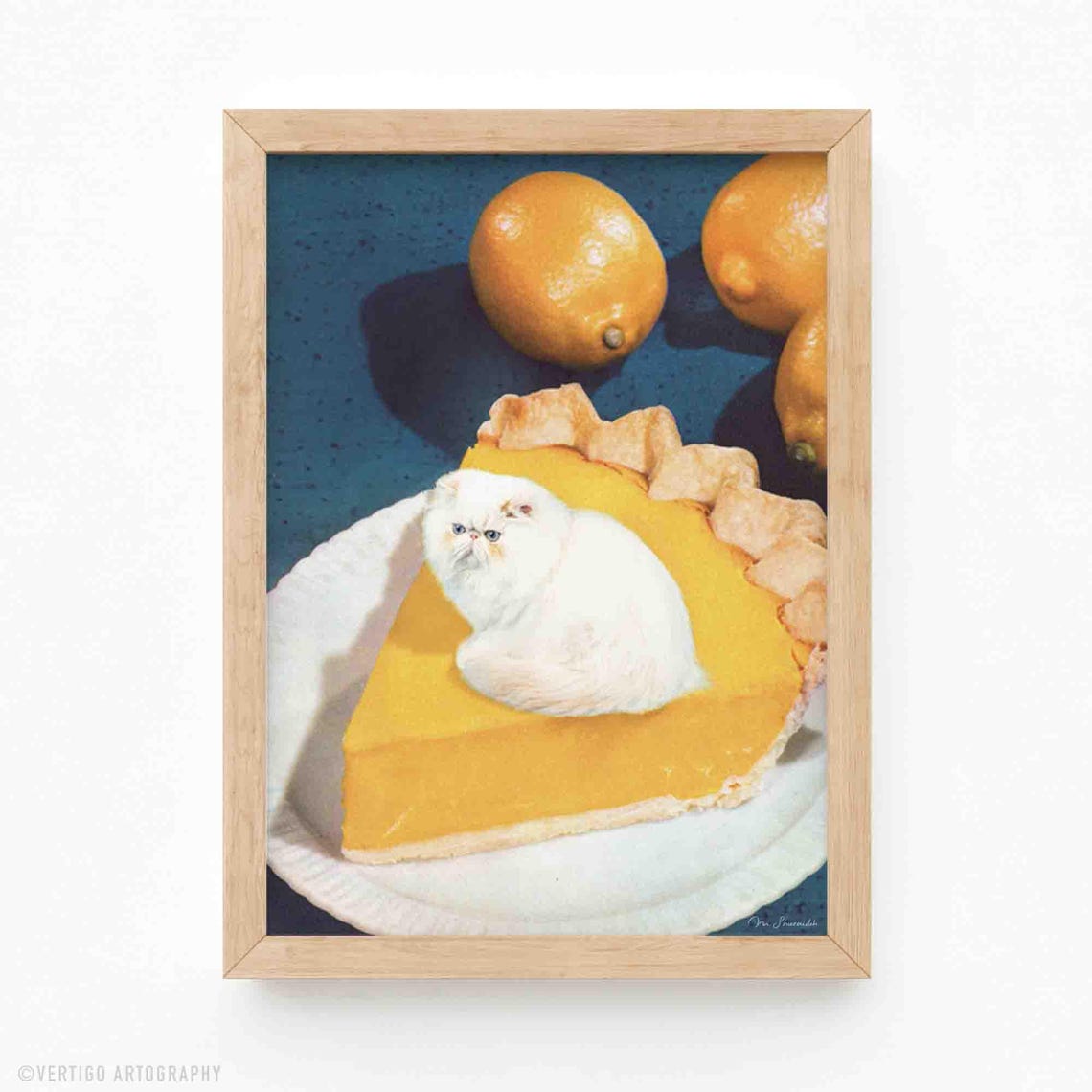 Lemon Meow Pie White Cat On Lemon Pie Surreal Collage Poster